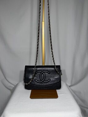 Chanel Wallet on Chain Authentic WOC black caviar leather pebbled finish